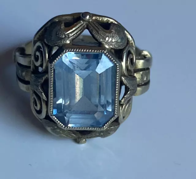 Art Deco - antiker  Ring 935er Silber mit aquamarinfarbenden Stein  - Größe 49