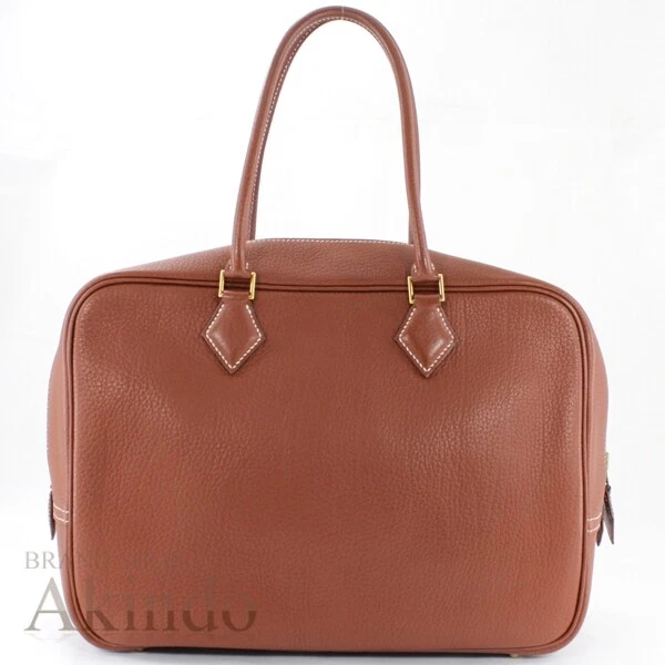 Hermes Bag Plume 32 Brown Cognac Gold Hardware Togo Leather Genuine A4 Engraved