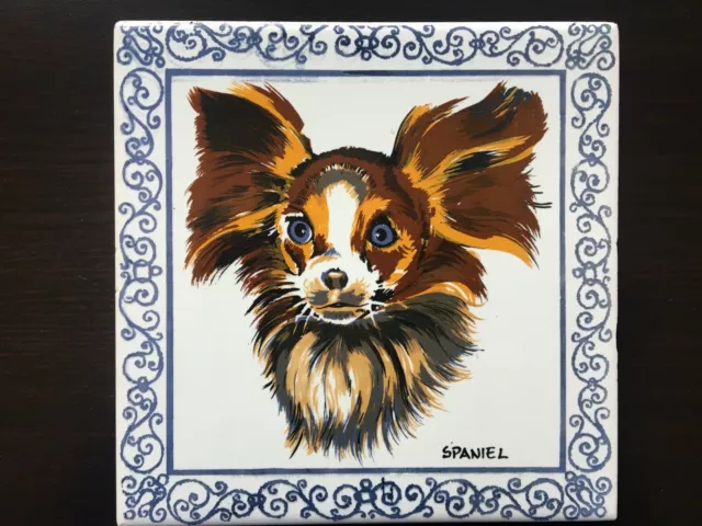 Azupal Pombal Hand Painted Tile - Toy Spaniel / Papillon