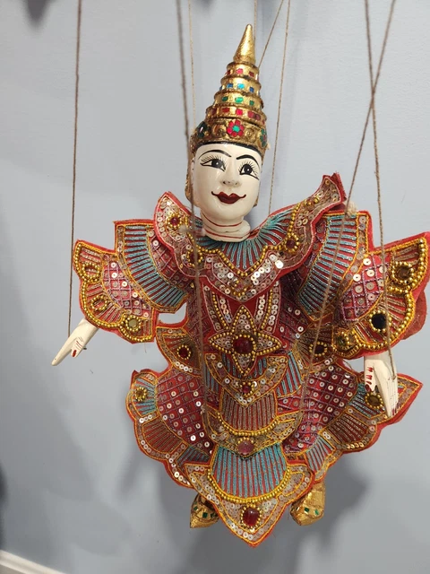 Vintage Thai Marionette String Puppet Wooden Burmese Handmade Traditional Dress