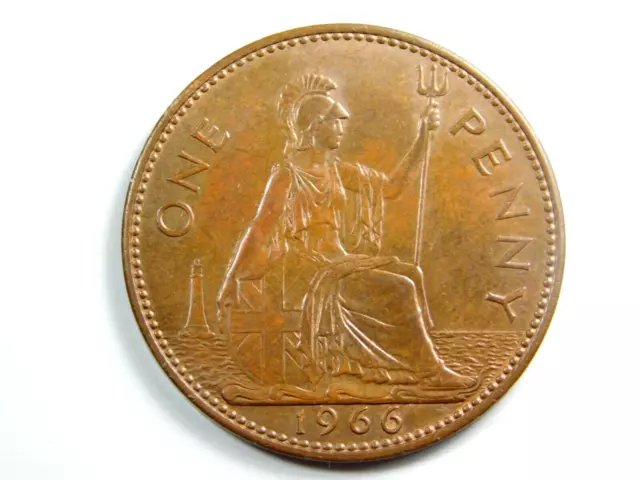 Great Britain 1966 One Penny Elizabeth II -  Uncirculated.  In 2x2