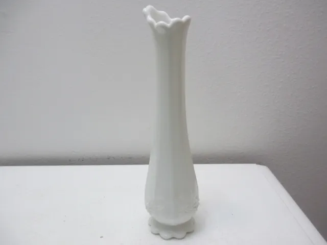 Vintage Westmoreland Glass Bud Vase Paneled Grape Scalloped Base White 11" Tall