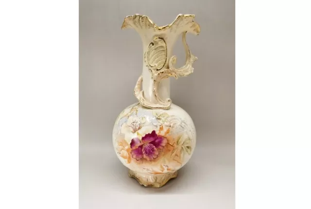 Jugendstil Porzellan Fayence Vase Franz Anton Mehlem Bonn um 1900 Blumenmalerei