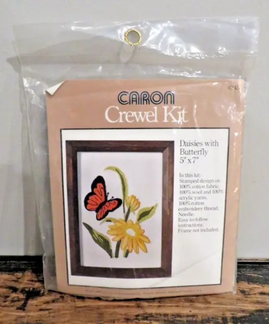 Vintage 1981 Caron Stitchery Kit  Daisies Butterfly Crewel Kit 5" x 7"