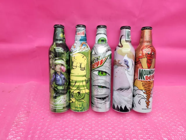 5 Bottle Set Of Vol 3 Green Label Art Mountain Dew Aluminum Bottles By Pepsi New