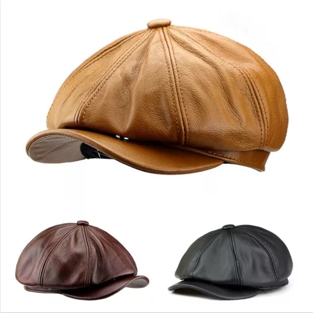 Femmes Hommes Cuir Journaux Casquette Chapeau Gavroche Chauffeur Béret Unisexe