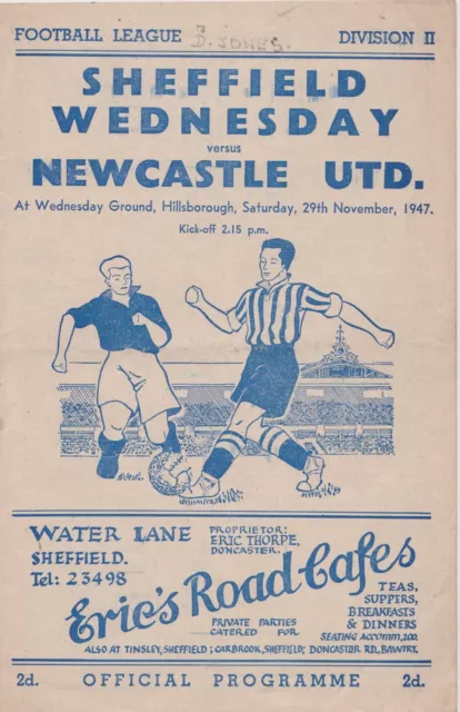 Football Programme Sheffield Wednesday V Newcastle United 1947