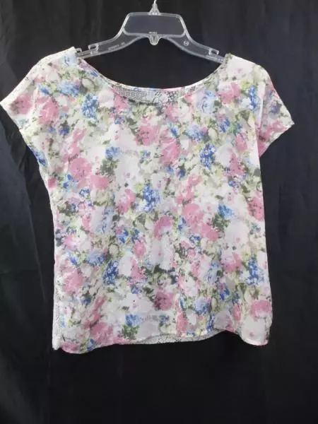 Charlotte Russe Blouse Top White Lace Back Multi Color Floral Women's Size S