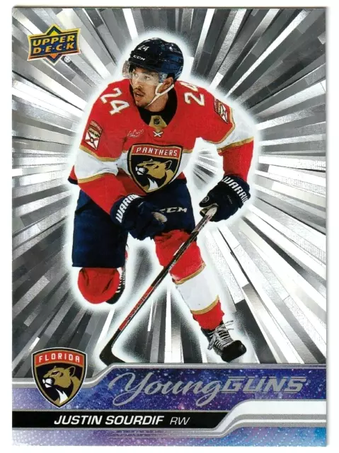 2023-24 Upper Deck "Young Guns" (Silver Outburst SP) # 471 Justin Sourdif RC!