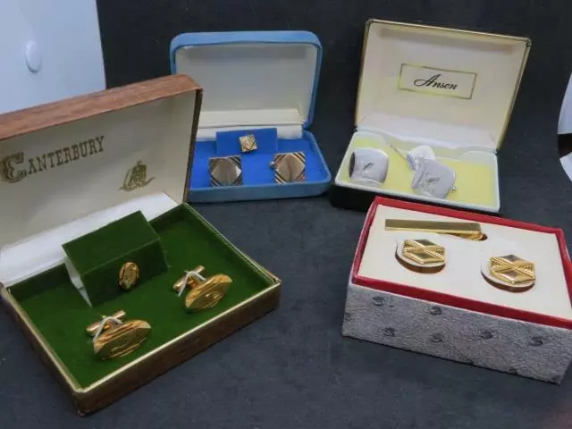 Vintage Group 4 Boxed Sets of Cuff Links & Tie Clasps/Tacks Anson, Canterbury +