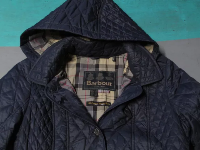 BARBOUR NAVY BLUE Hooded Evie Quilted Button Down Jacket Womens USA 4 ...