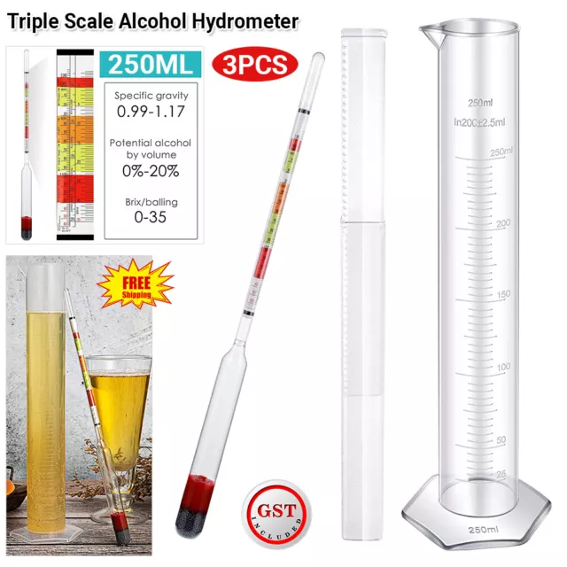 NEW 3pcs Triple Scale Alcohol Hydrometer and Test Jar for Home Brew Wine Bezh PU