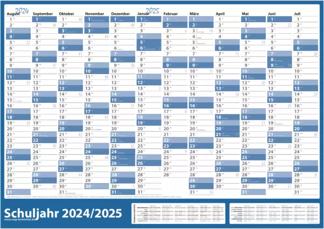 Schuljahres - Wandkalender 2024-2025 DIN A2 blau oder grün