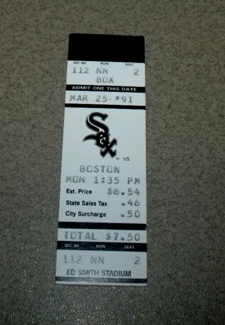 Chicago White Sox 3/25/1991 Spring Training Ticket Stub Boston Ed Smith Stadium