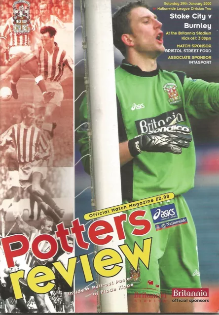 Football Programme - Stoke City v Burnley - Div 2 - 29/1/2000