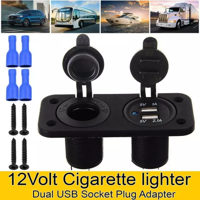 12V Car Boat Cigarette Lighter Socket Dual USB Port Mount Panel Adapter Charger