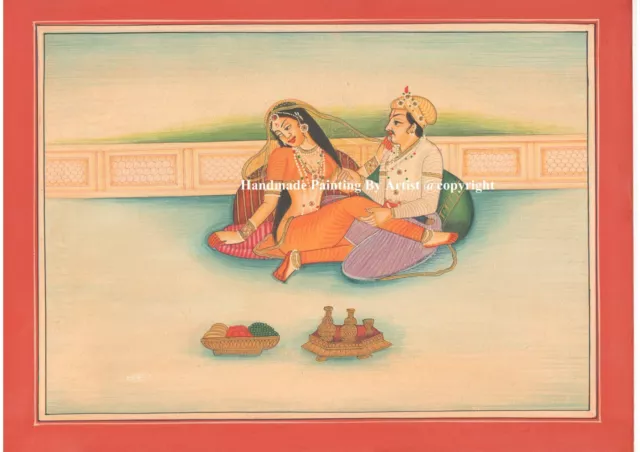 Royal king Queen Love Handmade Folk Indian Miniature Painting Artist home decor