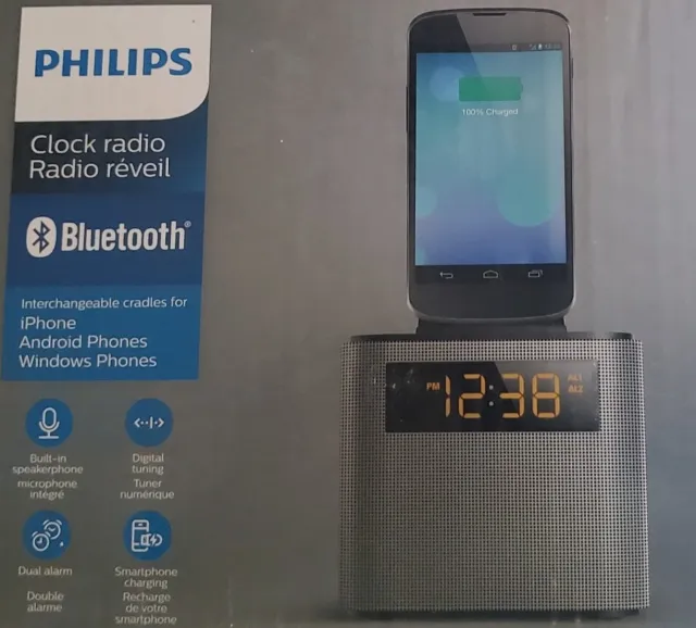 Philips AJT3300/37 Bluetooth Dual Alarm Clock Radio iPhone/Android Speaker Dock