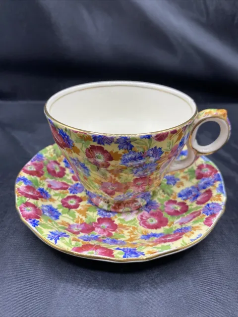 Vtg Royal Winton Grimwades ROYALTY Chintz Footed Cup & Saucer England Floral