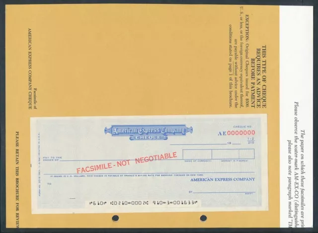 USA: 1967 American Express SCARCE PAIR "SPECIMEN" FOREIGN REMITTANCE CHEQUES
