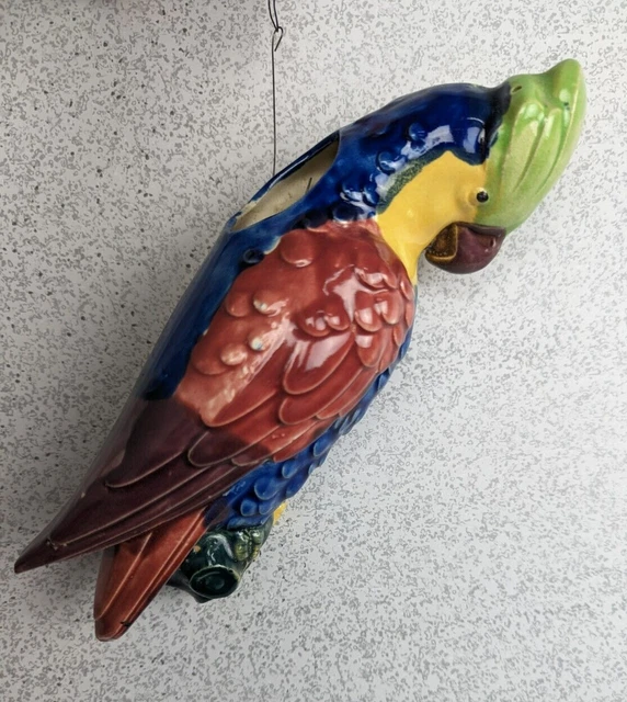 Parrot Wall Decor Ceramic Pocket Planter Blue Red Yellow Green Hand Painted