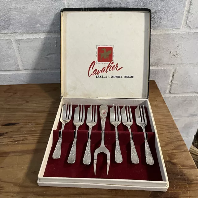 Vintage box of Cavalier Sheffield cake forks CUTLERY SET