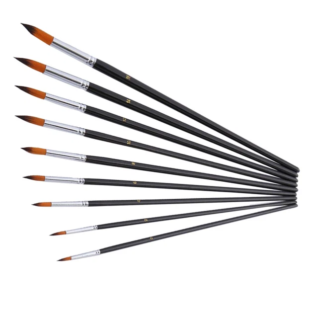 9 Pcs Artist Brush Set Acrylic Paint Brushes Black Pens Drawing Pointy 2