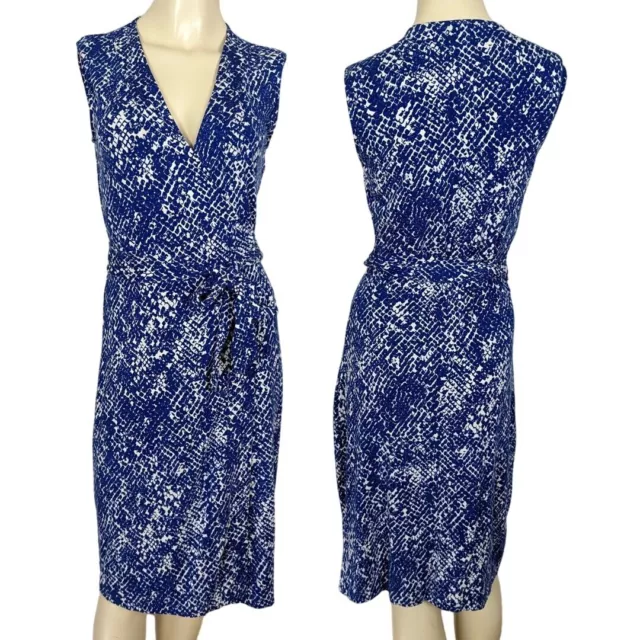DVF Diane Von Furstenberg sleeveless blue white wrap yahzi short dress sz S