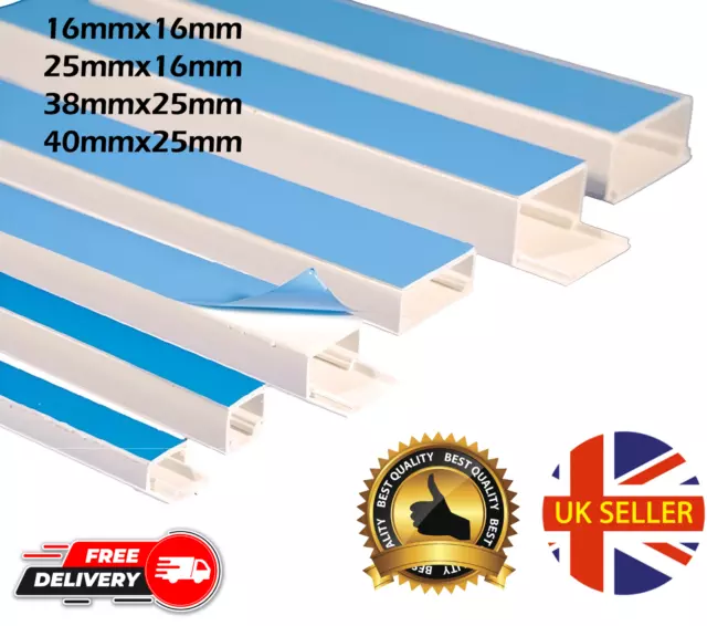 Self Adhesive Mini Trunking White PVC Electrical Cable Conduit Wire Channel UK