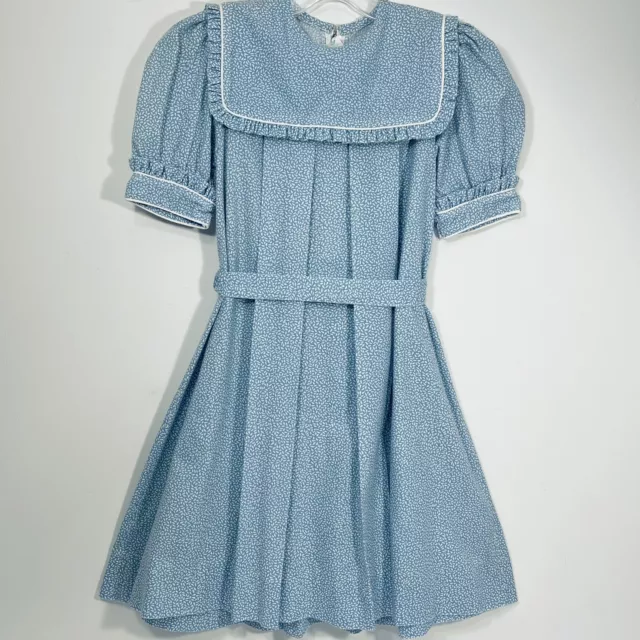 Vintage Girl’s Simi Dress Cornflower Blue Bow Pleats Prairie Cottage Size 8
