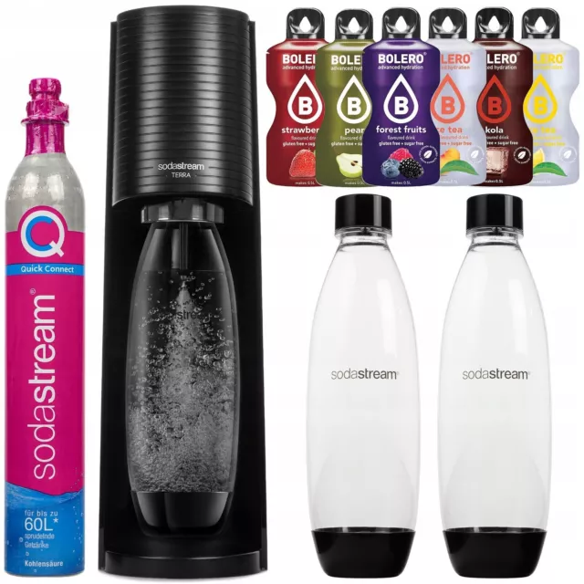 Sodastream Terra negra con 2 botellas, cartucho CO2 + 6 Bolero