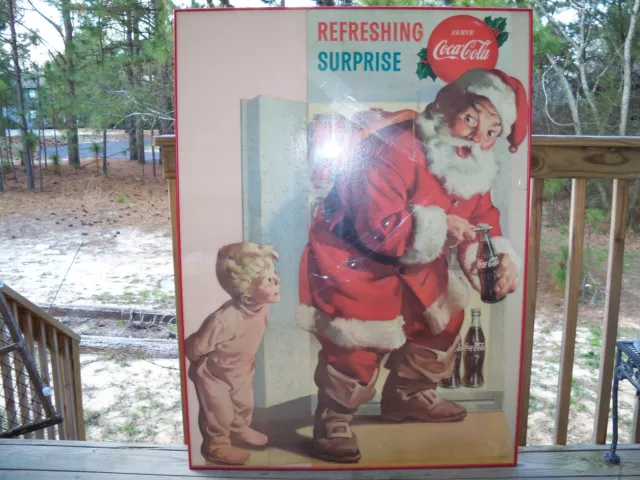 1959 Coca Cola Santa Claus Cardboard Stand Up Sign "Refreshing Surprise"  Framed