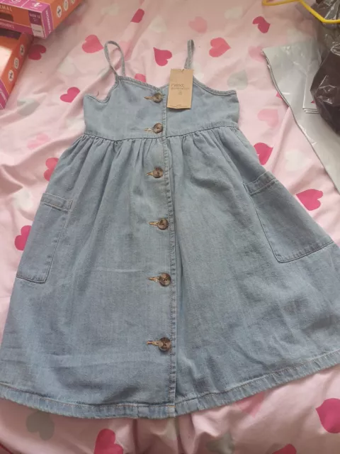 Gorgeous Next New Girls Blue Chambray Soft Denim Dress/Pinafore - Aged 5 - BNWT