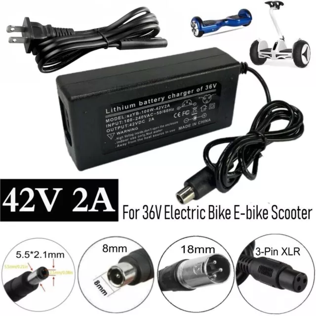 42V 2A Power Charger Adapter For Electric Bike E-bike Scooter 36V Li-ion Battery