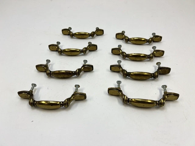 Vintage BRASS DRAWER PULL SET x 8 Hardware dresser KBC cabinet lot 3" CENTERS