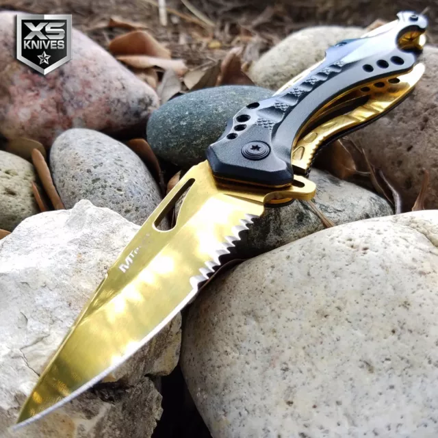 MTech Golden TACTICAL Spring Assisted Open Folding POCKET Knife SURVIVAL EDC 8"