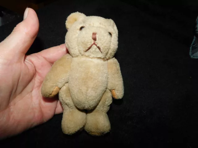 Cute Faux Soft Fur Stuffed Jointed Teddy Bear 5.25" Long Sad Face