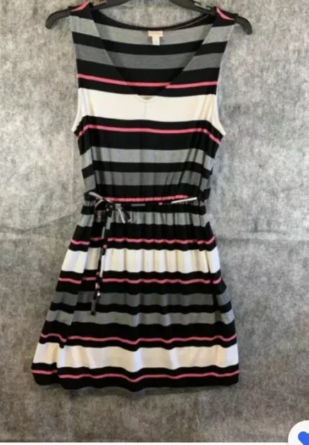 Merona Women’s Black Gray Pink White Striped Sleeveless Dress Small