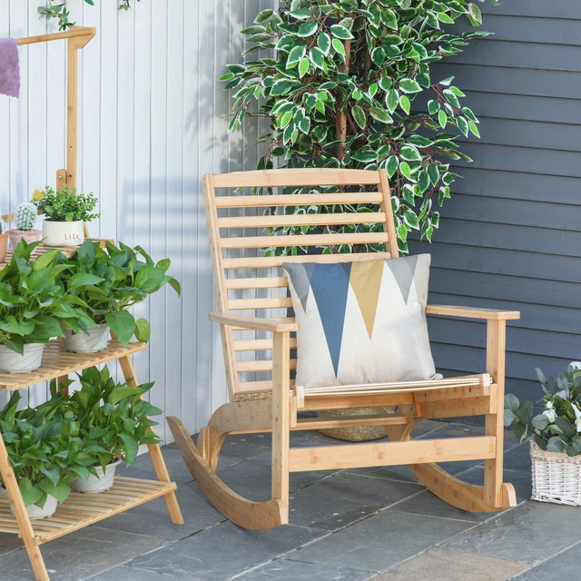 OUTSUNNY GARTEN SCHAUKELSTUHL Relaxsessel Gartenstuhl Bambus Sperrholz