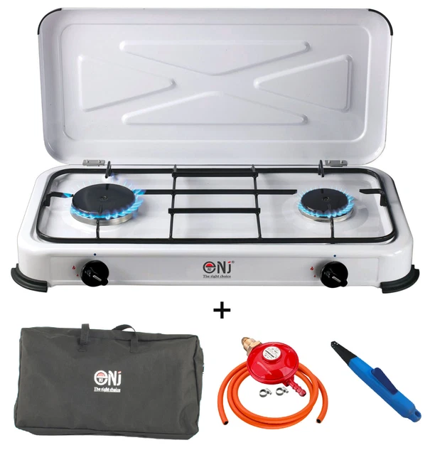 PORTABLE DOUBLE GAS Stove 2 Burner Outdoor Camping LPG Cooktop Lid 3.4