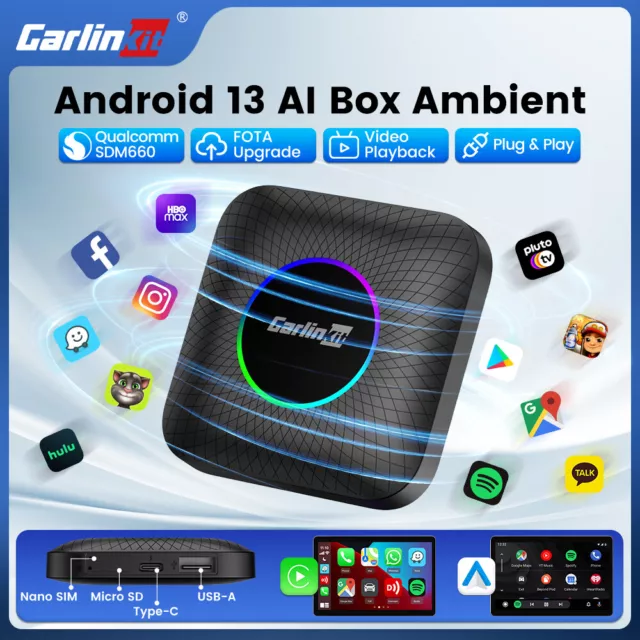 Carlinkit Android13 sans fil Carplay AI Box Android Auto lecteur multimédia 128G