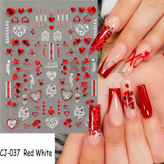 3D Nail Art Decals Valentine's Day love Heart Red Roses Self-Adhesive Stickers