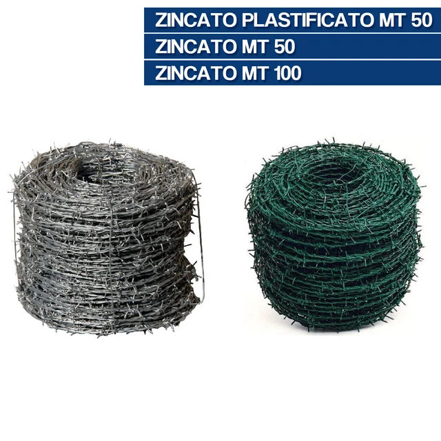 Rotolo Filo Spinato Zincato Plastificato Per Recinzione Recinto 32841V