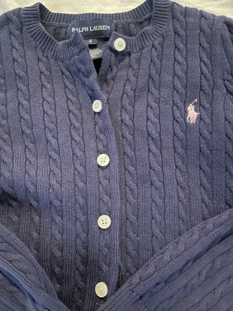 Girls Ralph Lauren Cable Knit Sweater Navy Blue Size S (4)