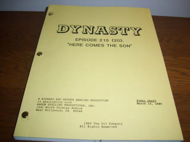 Rare Vintage Original 1989 "Dynasty" Final Draft Script From The Hit Tv Show!