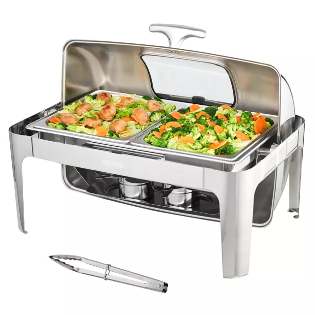 VEVOR 9QT Roll Top Chafing Dish Buffet Set Stainless Steel w/ Fuel Holder