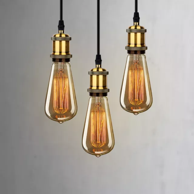3X Vintage Pendant Light Socket Loft Cafe Edison Ceiling Lamp Holder Bronze E27