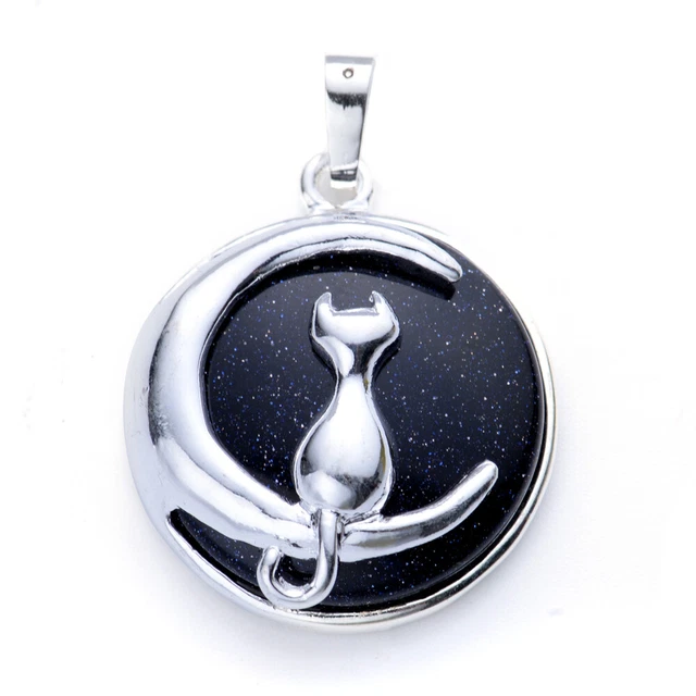1pc Natural Cat Moon Crystal Gemstone Chakra Pendant Reiki Healing Energy Charms