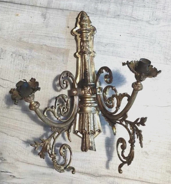 Ancienne Applique Murale Bronze Double Bougeoir - Design XXème