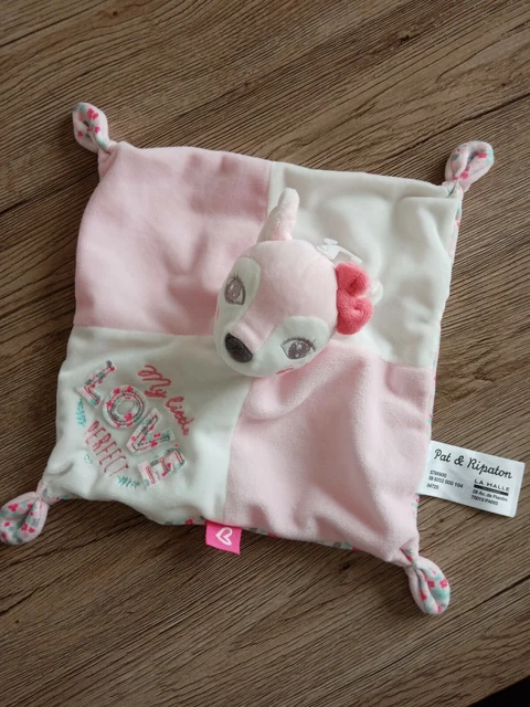Doudou biche faon rose blanc fleur my little love perfect pat & ripaton Neuf